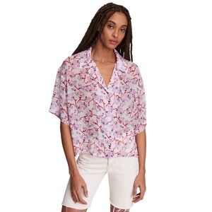 Rag & Bone Reed‎ Floral Viscose Top Button-Up Short Sleeve Blouse Top, Size L